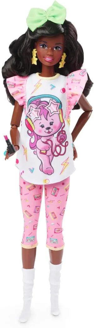 Barbie Rewind Doll & Accessories with Curly Black Hair & 1980s-inspired Slumber Party Outfit, Collectible & Displayable