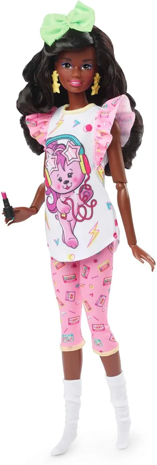 Barbie Rewind Doll & Accessories with Curly Black Hair & 1980s-inspired Slumber Party Outfit, Collectible & Displayable