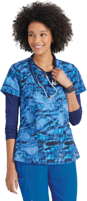 BARCO One Printed Scrub Top for Women - V-Neck Medical Top, Eco-Friendly Fabric, 4-Way Stretch Women's Scrub Top