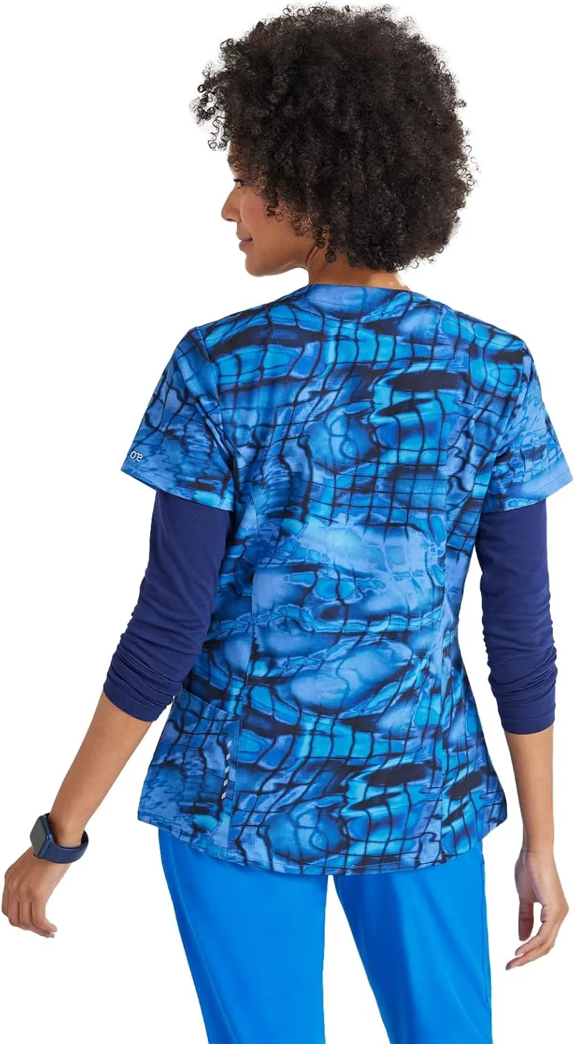 BARCO One Printed Scrub Top for Women - V-Neck Medical Top, Eco-Friendly Fabric, 4-Way Stretch Women's Scrub Top