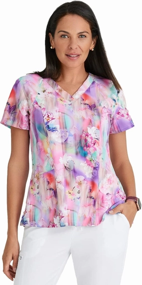BARCO One Printed Scrub Top for Women - V-Neck Medical Top, Eco-Friendly Fabric, 4-Way Stretch Women's Scrub Top