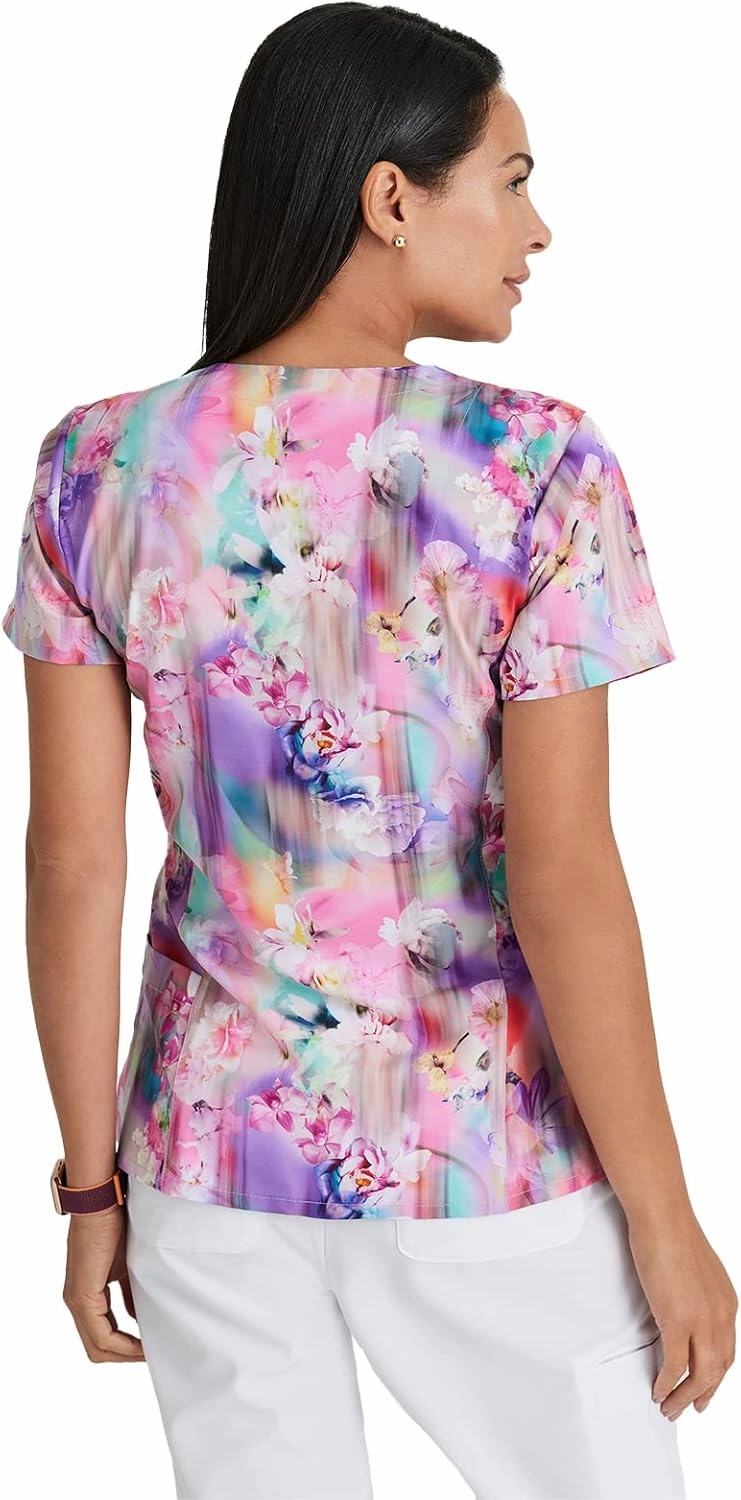 BARCO One Printed Scrub Top for Women - V-Neck Medical Top, Eco-Friendly Fabric, 4-Way Stretch Women's Scrub Top
