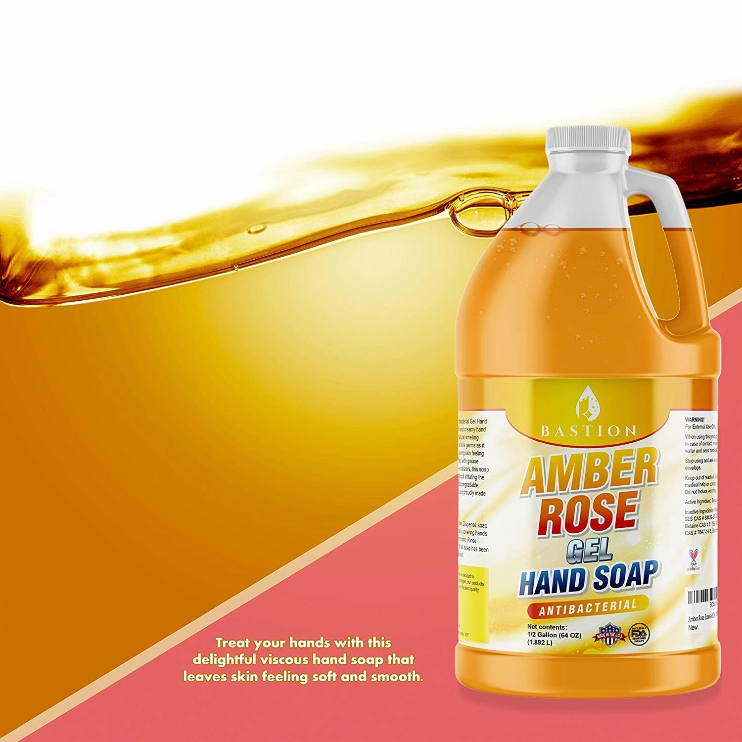 Bastion Antibacterial Hand Soap: Amber Rose Gel Hand Wash : Bulk Refill 1/2 Gallon (64 oz). Sweet Warm Amber Rose Scent. Bulk Hand Wash. Non-toxic. Made In The USA. (3 Gallons (6 Half Gallons))