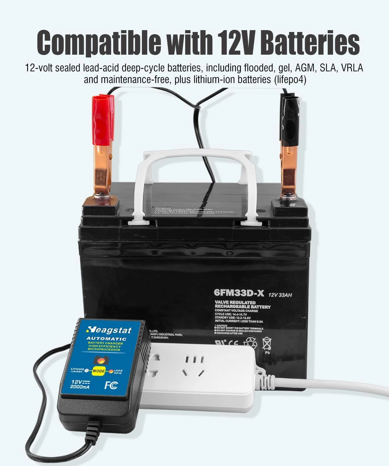 Battery Charger, 12V 2-Amp Fully-Automatic Smart Trickle Charger and Maintainer for Car Motorcycle Lawn Mower Boat ATV Lead-Acid and Lithium(LiFePO4) More