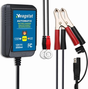 Battery Charger, 12V 2-Amp Fully-Automatic Smart Trickle Charger and Maintainer for Car Motorcycle Lawn Mower Boat ATV Lead-Acid and Lithium(LiFePO4) More