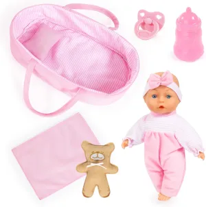 Bayer Design 92866AR Baby Doll, Soft Body, 28 cm, Doll Carrier Bag, Blanket, Pillow, Pacifier, Bottle, Teddy Bear