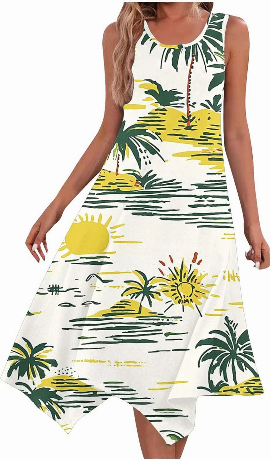 Beach Dresses for Women 2025 Vacation Swing Boho Floral Sundress Flowy Sleeveless Tank Casual Midi Dress Fashion