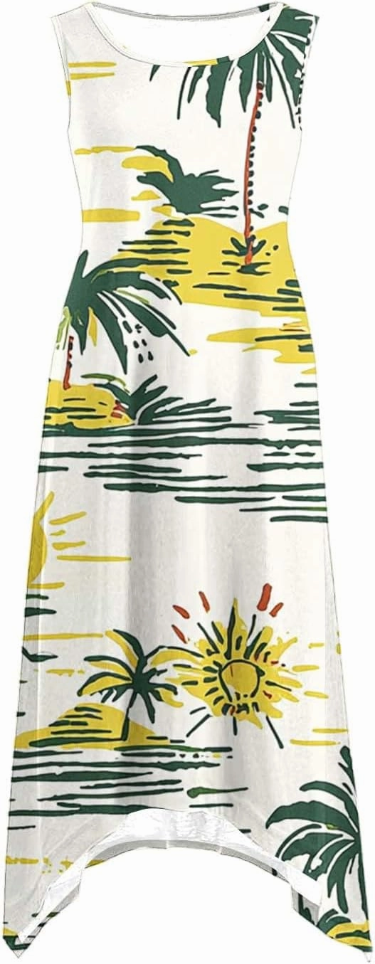 Beach Dresses for Women 2025 Vacation Swing Boho Floral Sundress Flowy Sleeveless Tank Casual Midi Dress Fashion