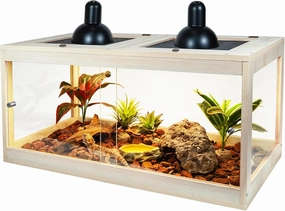 Bearded Dragon Tank 37 Gallon, Lizard Tank, Reptile Tank with Metal Mesh Roof Door, Snake Tank with Lock Design, 32" Long, Oak