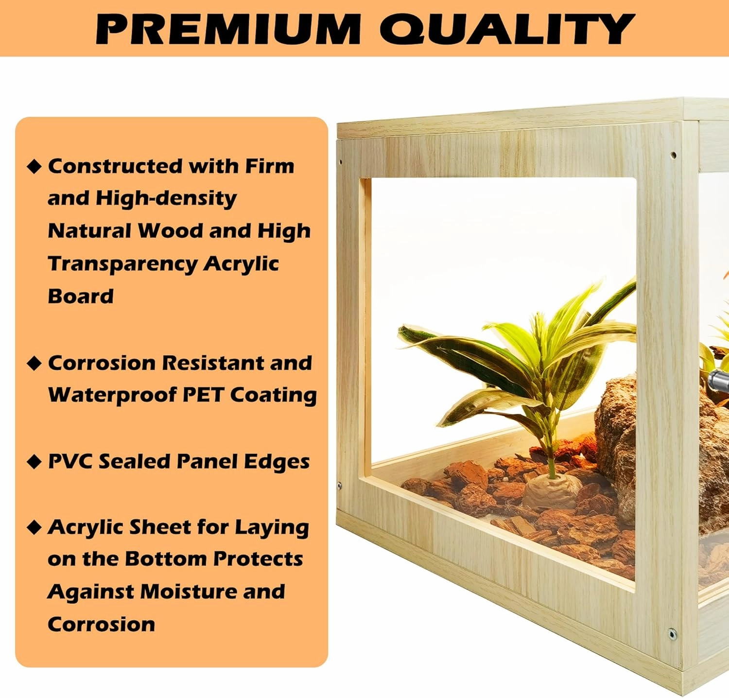 Bearded Dragon Tank 37 Gallon, Lizard Tank, Reptile Tank with Metal Mesh Roof Door, Snake Tank with Lock Design, 32" Long, Oak