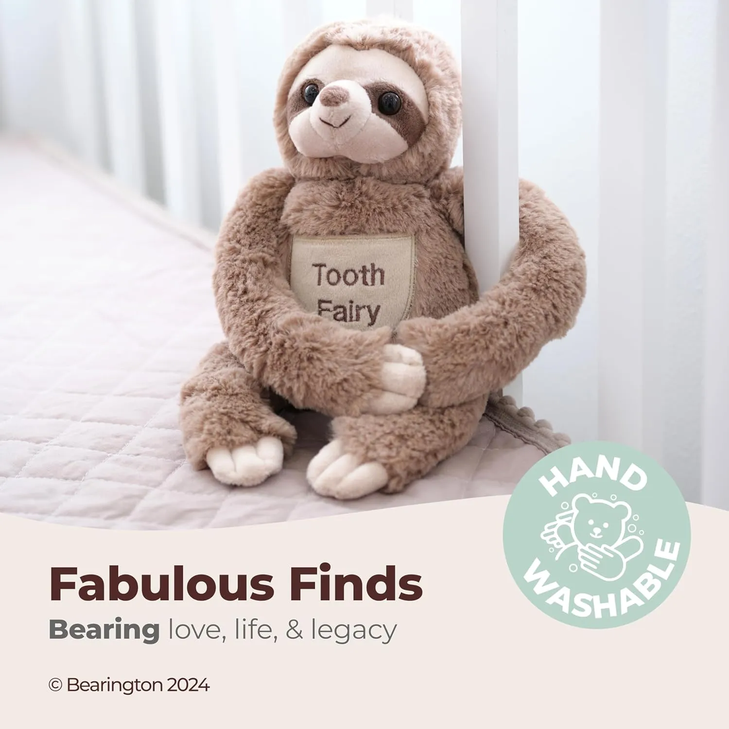 Bearington Lil' Sammy Plush Sloth Tooth Fairy Stuffed Animal, 12 Inch