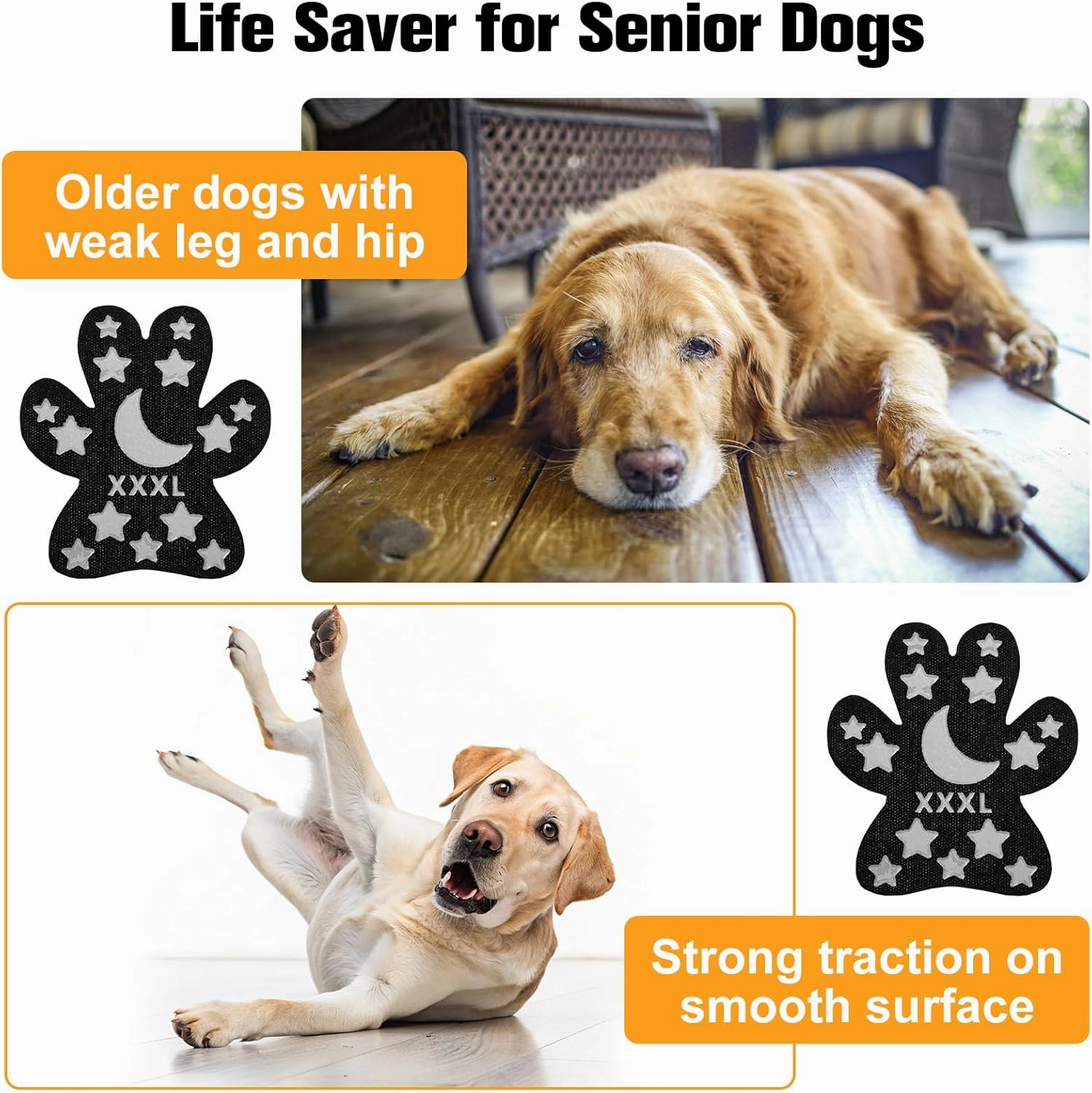 BEAUTYZOO Anti-Slip Dog Paw Pads for Senior Dogs - Traction Grips Dog Paw Stickers for Hot Pavement Hardwood Floors, Durable Pet Paw Protector Shoes Booties Socks Replacement (36pcs, Black L)