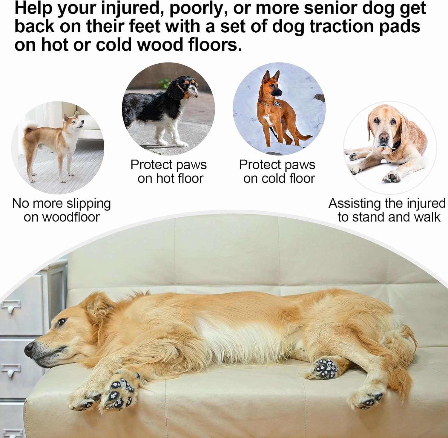 BEAUTYZOO Anti-Slip Dog Paw Pads for Senior Dogs - Traction Grips Dog Paw Stickers for Hot Pavement Hardwood Floors, Durable Pet Paw Protector Shoes Booties Socks Replacement (36pcs, Black L)