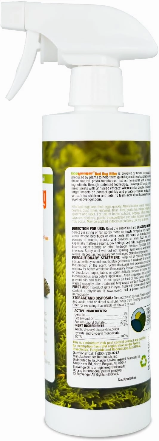 Bed Bug Killer 16 oz EcoVenger by EcoRaider, 100% Kill Efficacy, Bedbugs & Mites, Kills Eggs & The Resistant, Lasting Protection, USDA BIO-Certified, Plant Extract Based & Non-Toxic, Child & Pet Safe