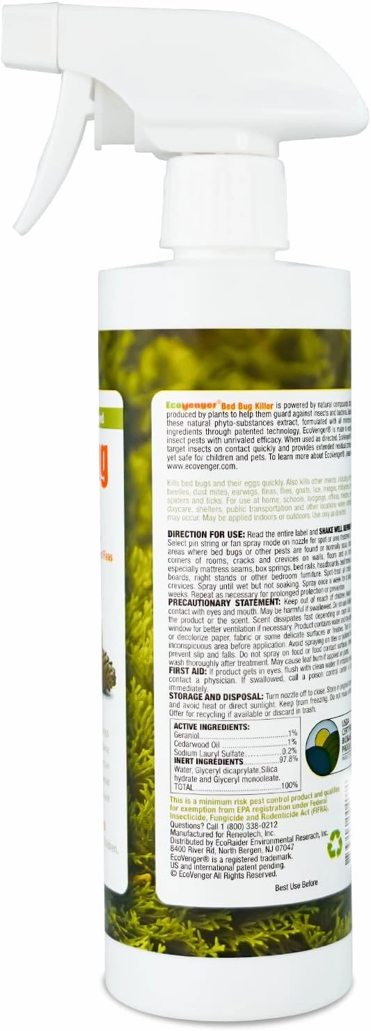 Bed Bug Killer 16 oz EcoVenger by EcoRaider, 100% Kill Efficacy, Bedbugs & Mites, Kills Eggs & The Resistant, Lasting Protection, USDA BIO-Certified, Plant Extract Based & Non-Toxic, Child & Pet Safe