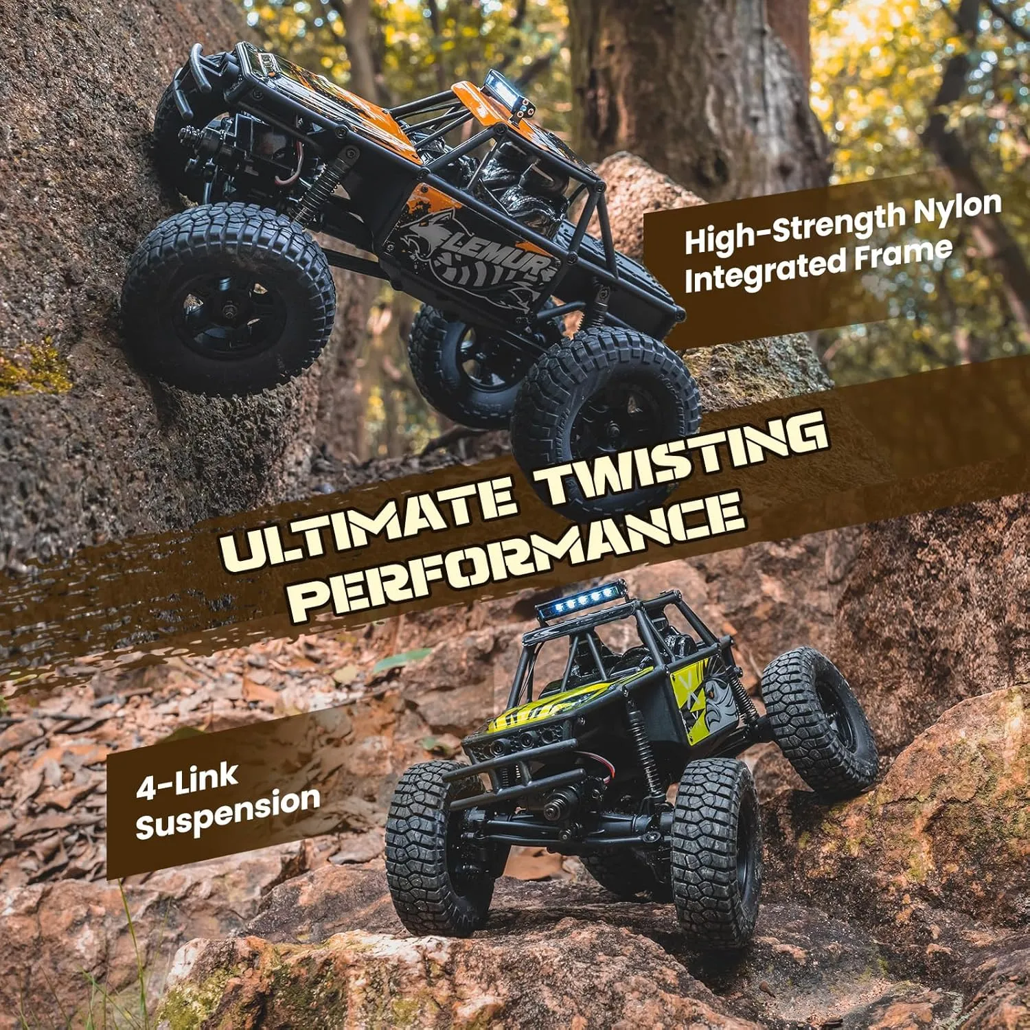 BEEZRC FMS 1/24 RC Crawler Lemur RTR FCX24 4WD 2.4GHz RC Rock Truck Offroad Mini Model Car Hobby Grade Remote Control Car with LED Lights (Orange) FMS12404RTROR