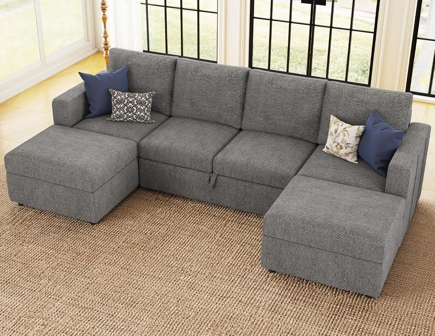 Belffin Modular Sectional Sleeper Sofa Bed with Pull Out Couch, U Shaped Sleeper Pull Out Bed, Convertible Sectional Couches for Living Room, Light Grey