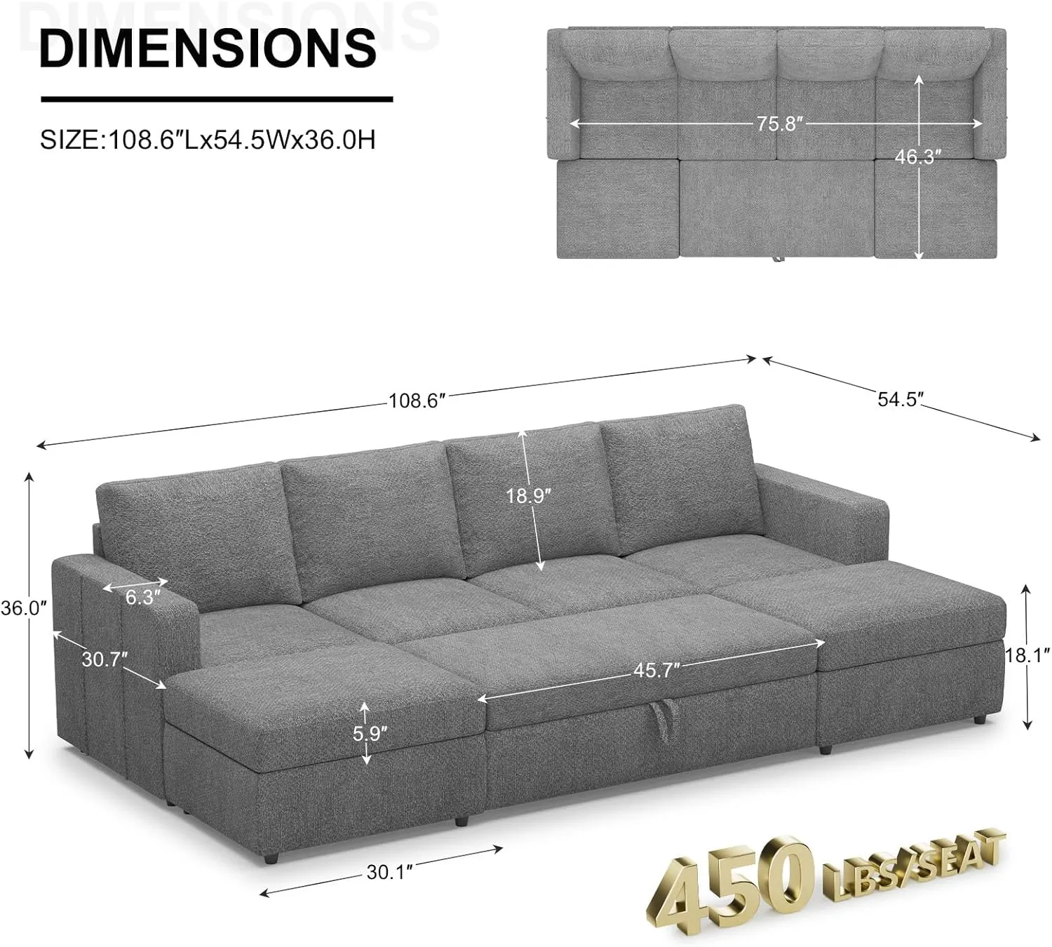 Belffin Modular Sectional Sleeper Sofa Bed with Pull Out Couch, U Shaped Sleeper Pull Out Bed, Convertible Sectional Couches for Living Room, Light Grey
