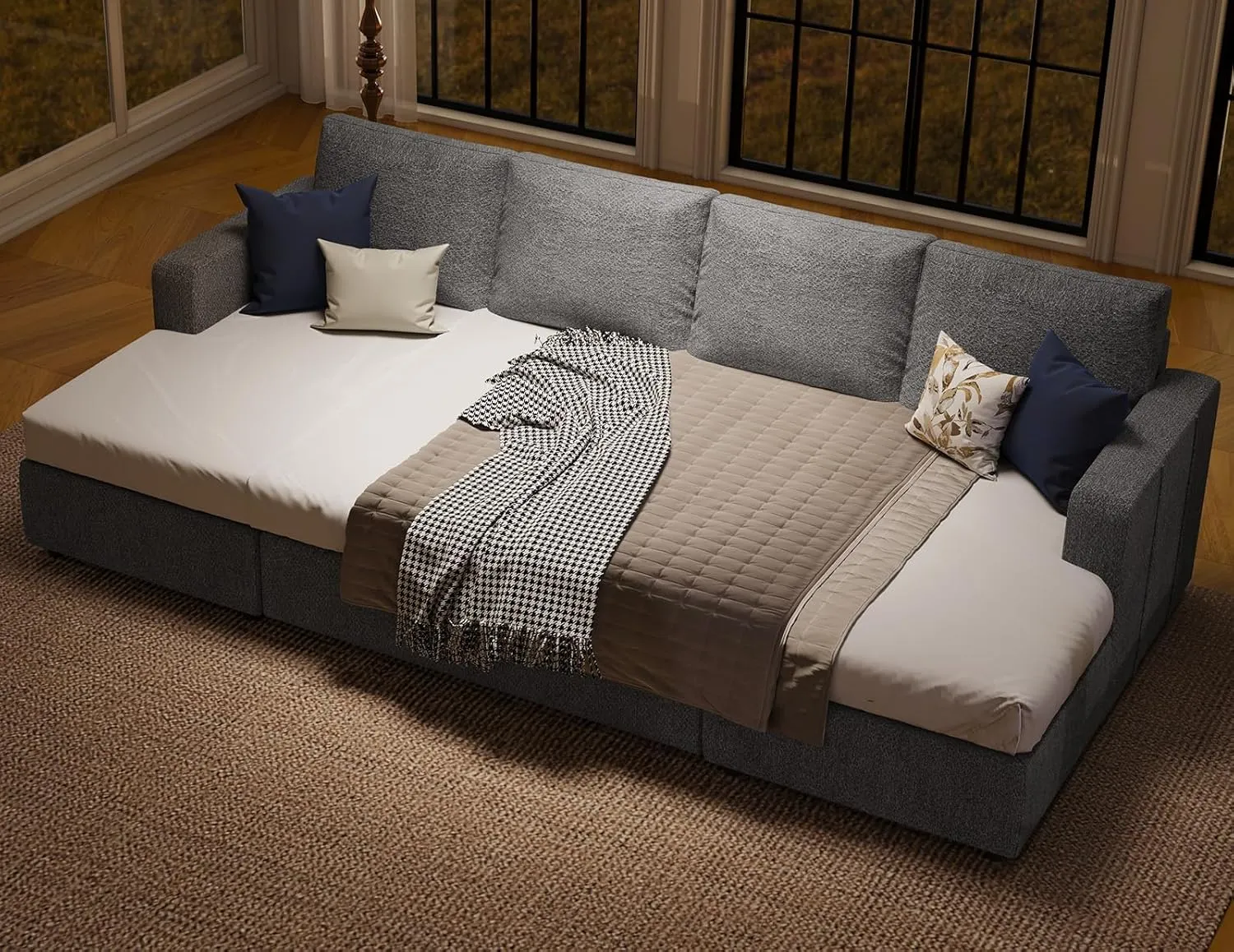 Belffin Modular Sectional Sleeper Sofa Bed with Pull Out Couch, U Shaped Sleeper Pull Out Bed, Convertible Sectional Couches for Living Room, Light Grey