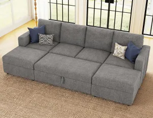 Belffin Modular Sectional Sleeper Sofa Bed with Pull Out Couch, U Shaped Sleeper Pull Out Bed, Convertible Sectional Couches for Living Room, Light Grey