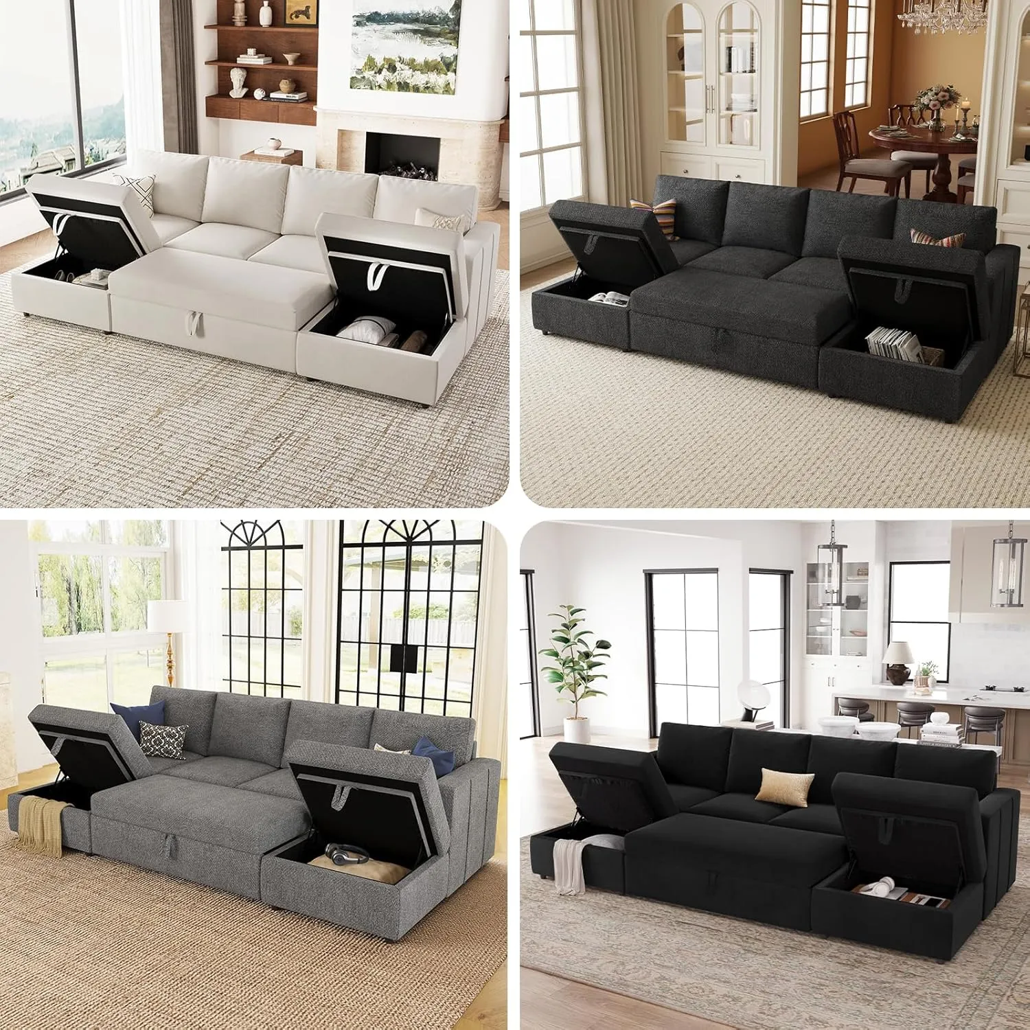 Belffin Modular Sectional Sleeper Sofa Bed with Pull Out Couch, U Shaped Sleeper Pull Out Bed, Convertible Sectional Couches for Living Room, Light Grey
