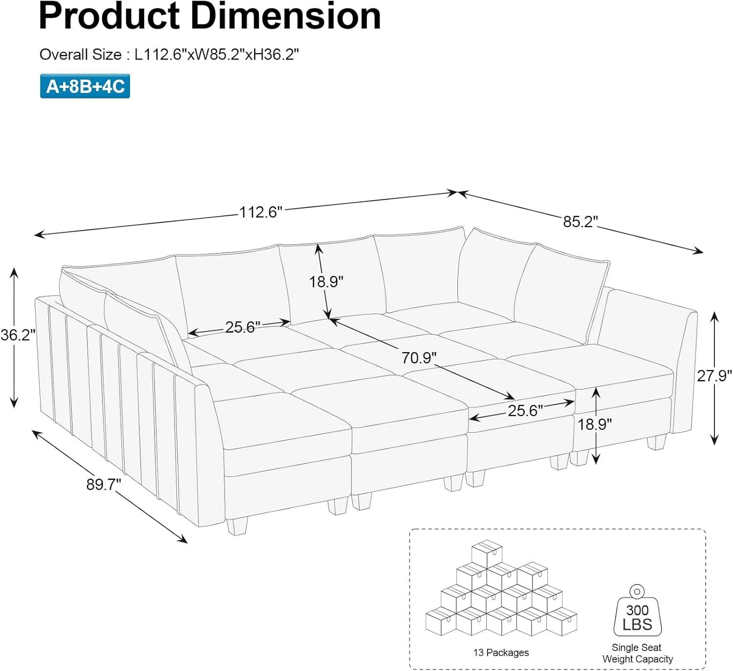 Belffin Oversized Modular Sectional Couch Sleeper Sofa with Storage Velvet Sectional Sofa Bed for Living Room, 12 Seats, Black
