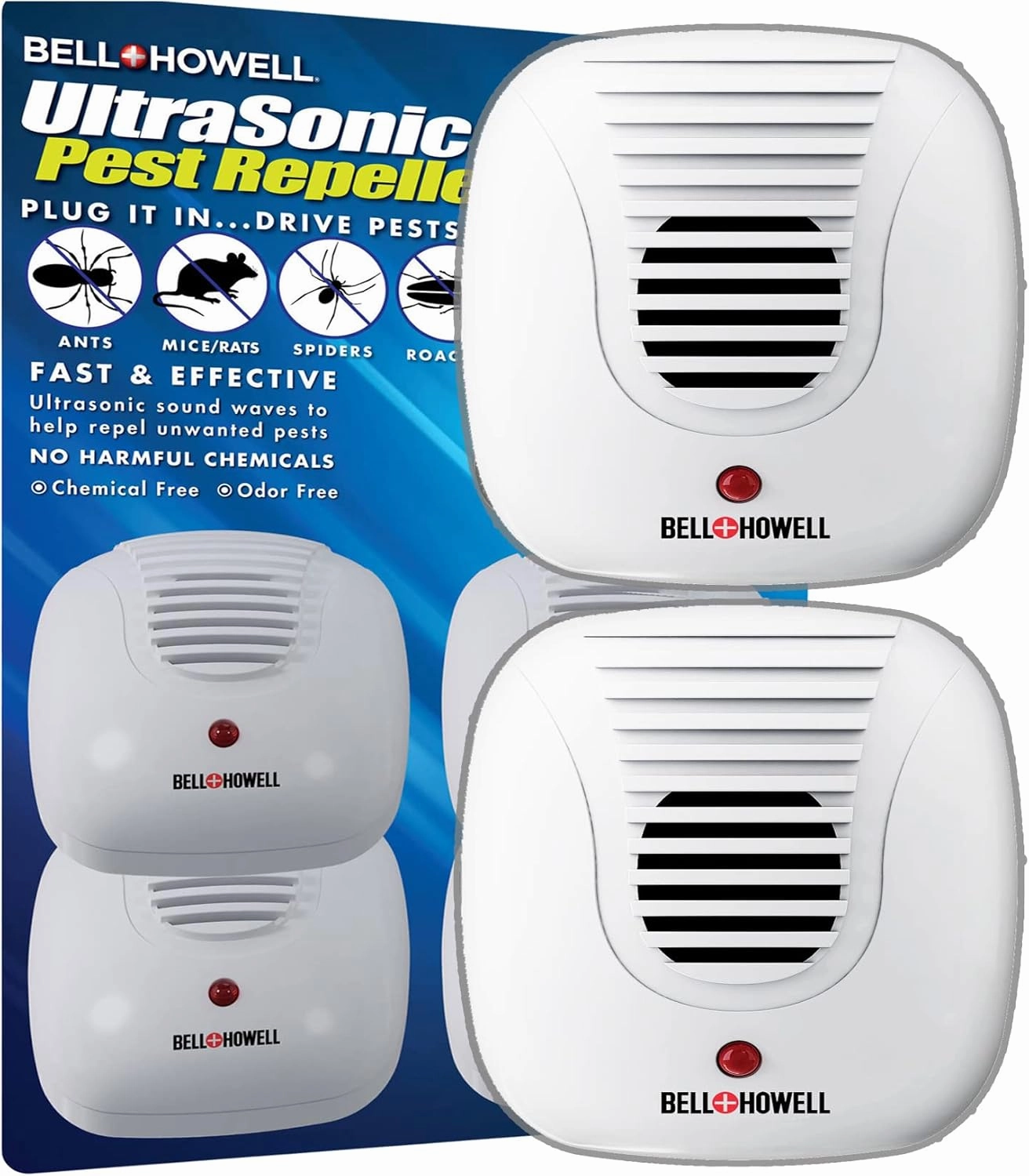 Bell   Howell Ultrasonic Pest Repeller Home Kit (Pack of 2), Ultrasonic Pest Repeller, Pest Repellent for Home, Bedroom, Office, Kitchen, Warehouse, Hotel, Safe for Human and Pet