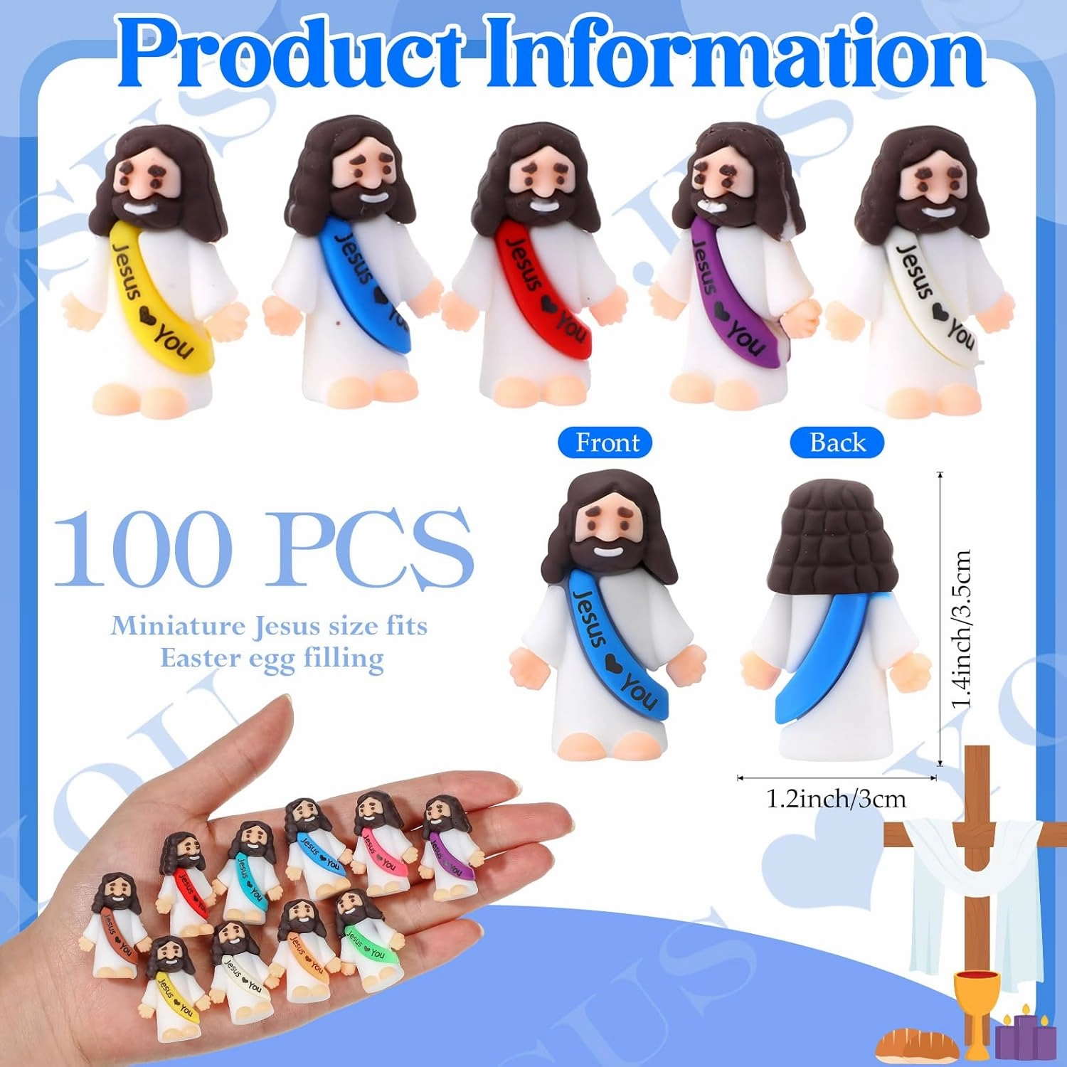 Bememo 100 Pcs Little Jesus Figures Jesus Loves You Original Design Rubber Pocket Toys Little Figures to Hide and Seek Sunday School Religious Party Share Gifts(Vibrant Color)