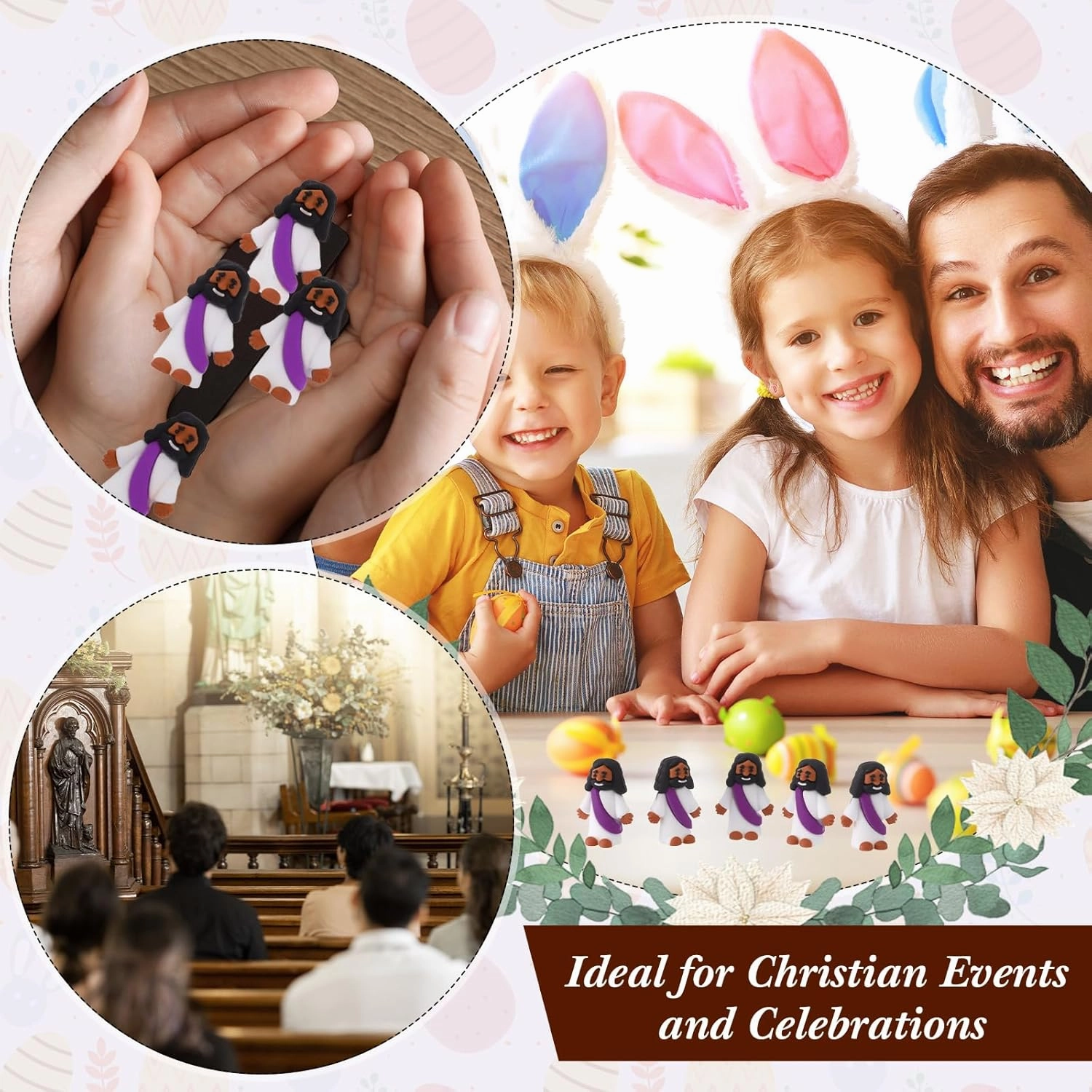 Bememo 50 Pcs Mini Black Jesus Toys Black Jesus Figurine Religious Gifts Little Figures to Hide and Seek Sunday School Religious Easter Party Favors(Purple)
