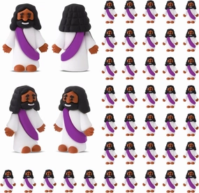 Bememo 50 Pcs Mini Black Jesus Toys Black Jesus Figurine Religious Gifts Little Figures to Hide and Seek Sunday School Religious Easter Party Favors(Purple)