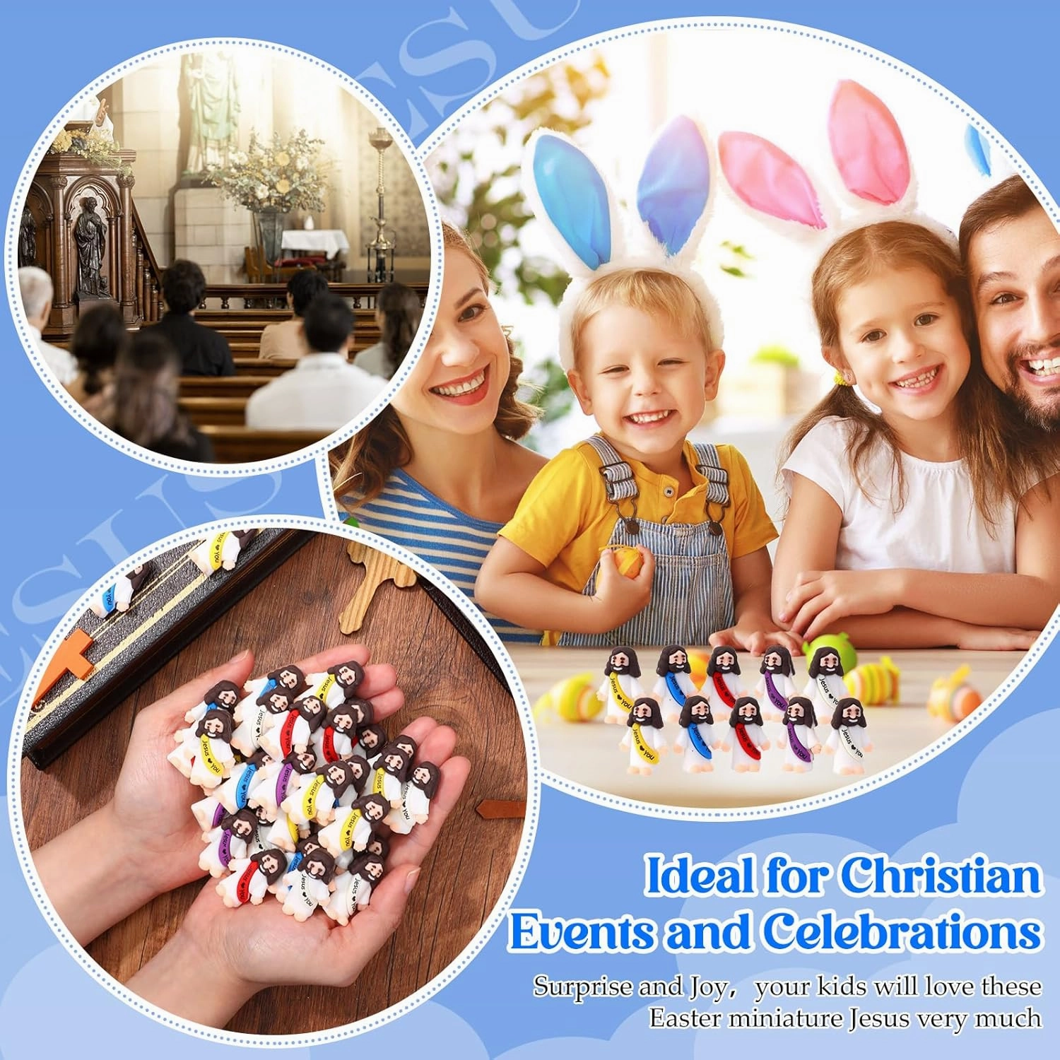 Bememo 50 Pcs Mini Jesus Figures Easter Jesus Loves You Christ Toys Little Christ Figures to Hide and Seek Sunday School Religious Party Favors Gift for Easter Egg Stuffers(Fresh Color)