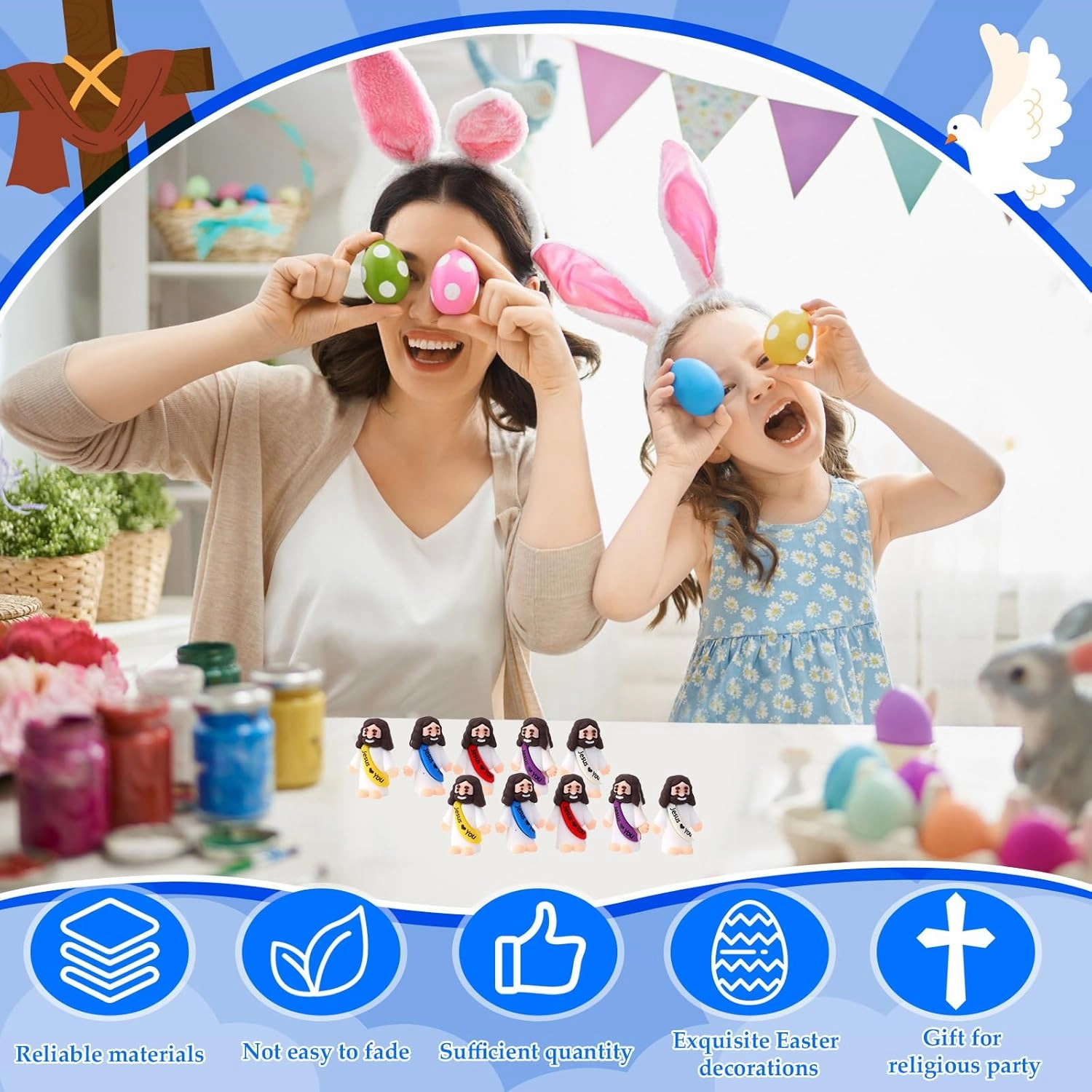 Bememo 50 Pcs Mini Jesus Figures Easter Jesus Loves You Christ Toys Little Christ Figures to Hide and Seek Sunday School Religious Party Favors Gift for Easter Egg Stuffers(Fresh Color)