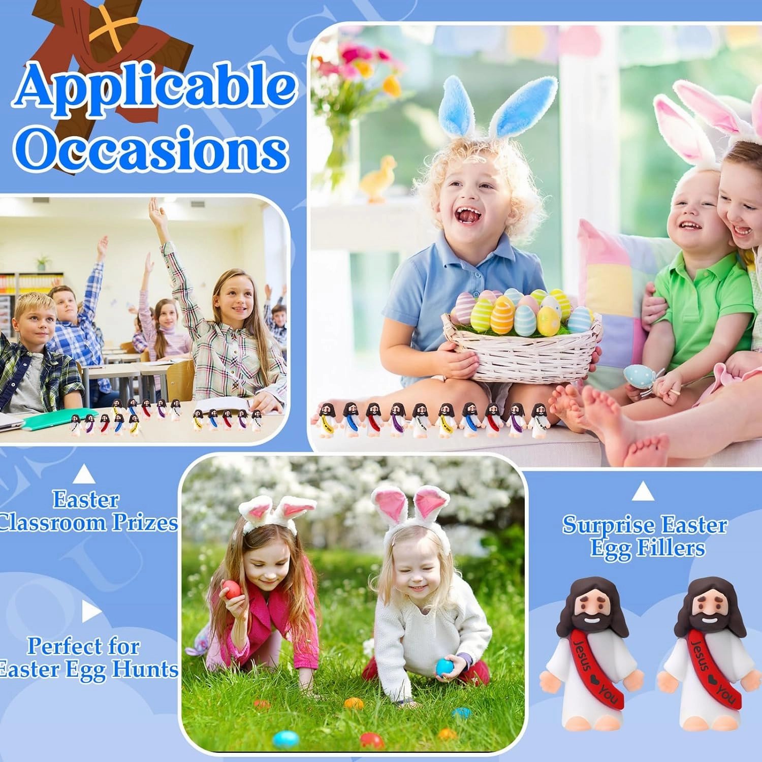 Bememo 50 Pcs Mini Jesus Figures Easter Jesus Loves You Christ Toys Little Christ Figures to Hide and Seek Sunday School Religious Party Favors Gift for Easter Egg Stuffers(Fresh Color)