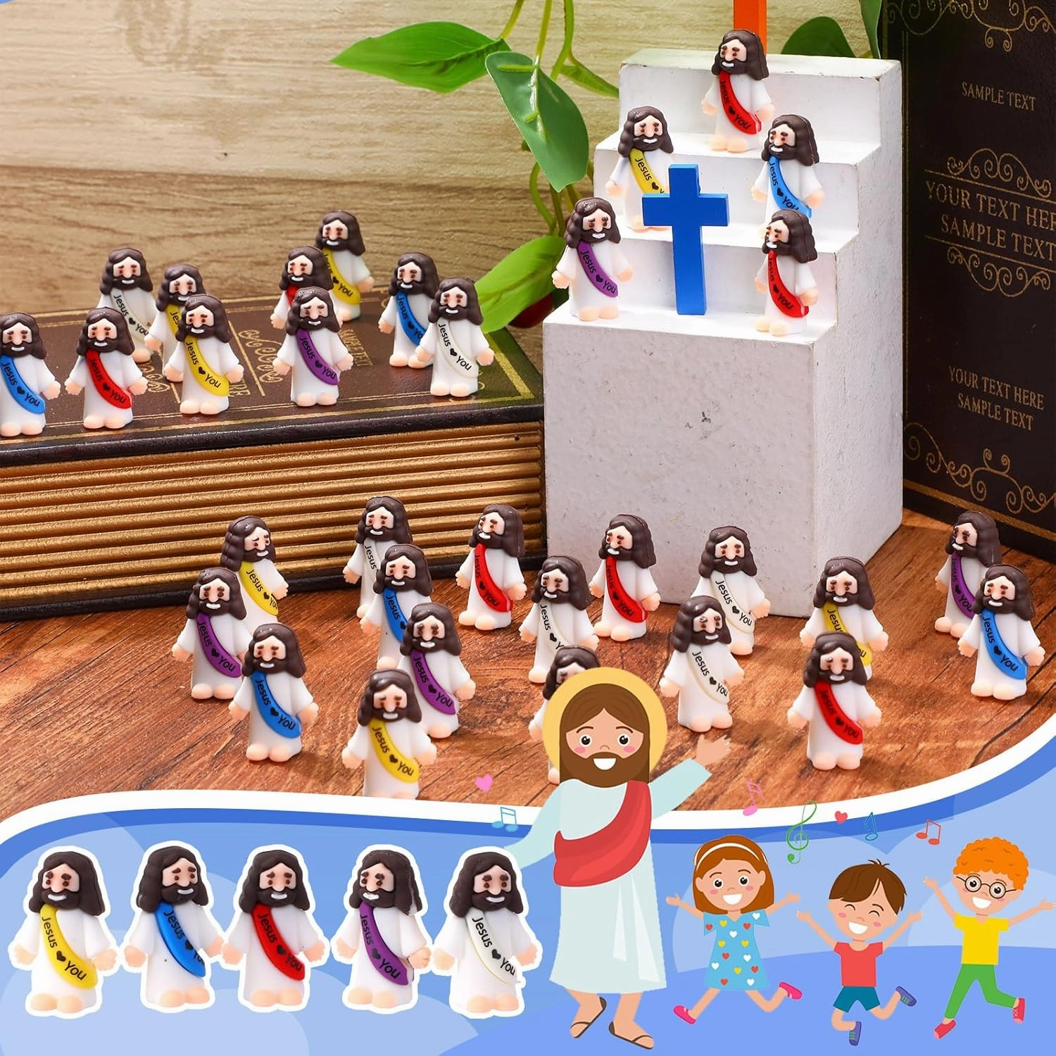 Bememo 50 Pcs Mini Jesus Figures Easter Jesus Loves You Christ Toys Little Christ Figures to Hide and Seek Sunday School Religious Party Favors Gift for Easter Egg Stuffers(Fresh Color)