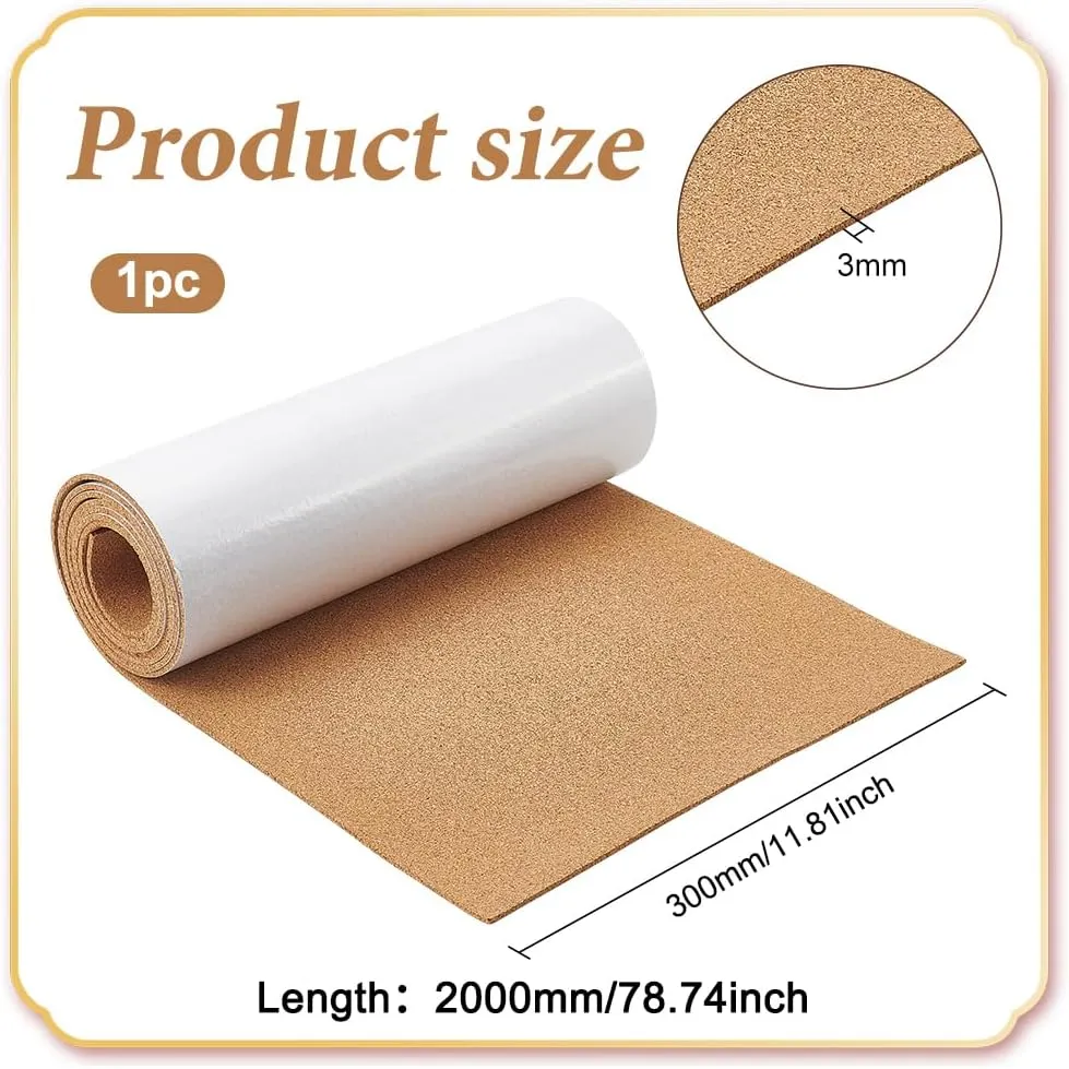 BENECREAT 78.7x11.8inch Self-Adhesive Burlywood Cork Rolls, 3mm Cork Sheets, Cork Board Mats, Coasters, DIY Handicrafts