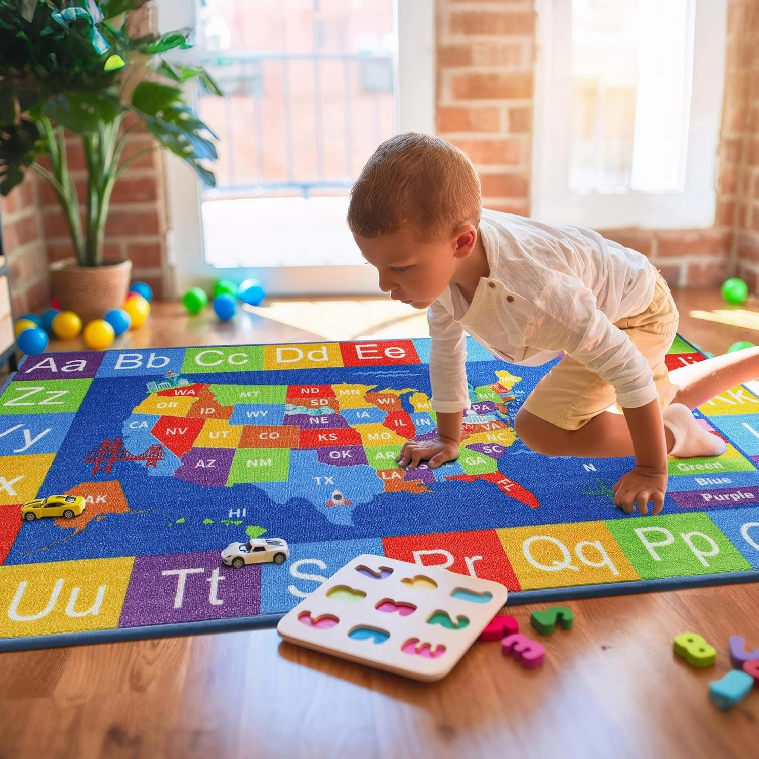BEQHUASE Kids Rugs, 32”x60” ABC Play Mats Educational Learning Carpet, Non Slip Washable Nursery Rug Alphabet Floor Mat for Kids Room, Toddler Classroom and Baby Playroom