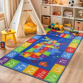BEQHUASE Kids Rugs, 32”x60” ABC Play Mats Educational Learning Carpet, Non Slip Washable Nursery Rug Alphabet Floor Mat for Kids Room, Toddler Classroom and Baby Playroom