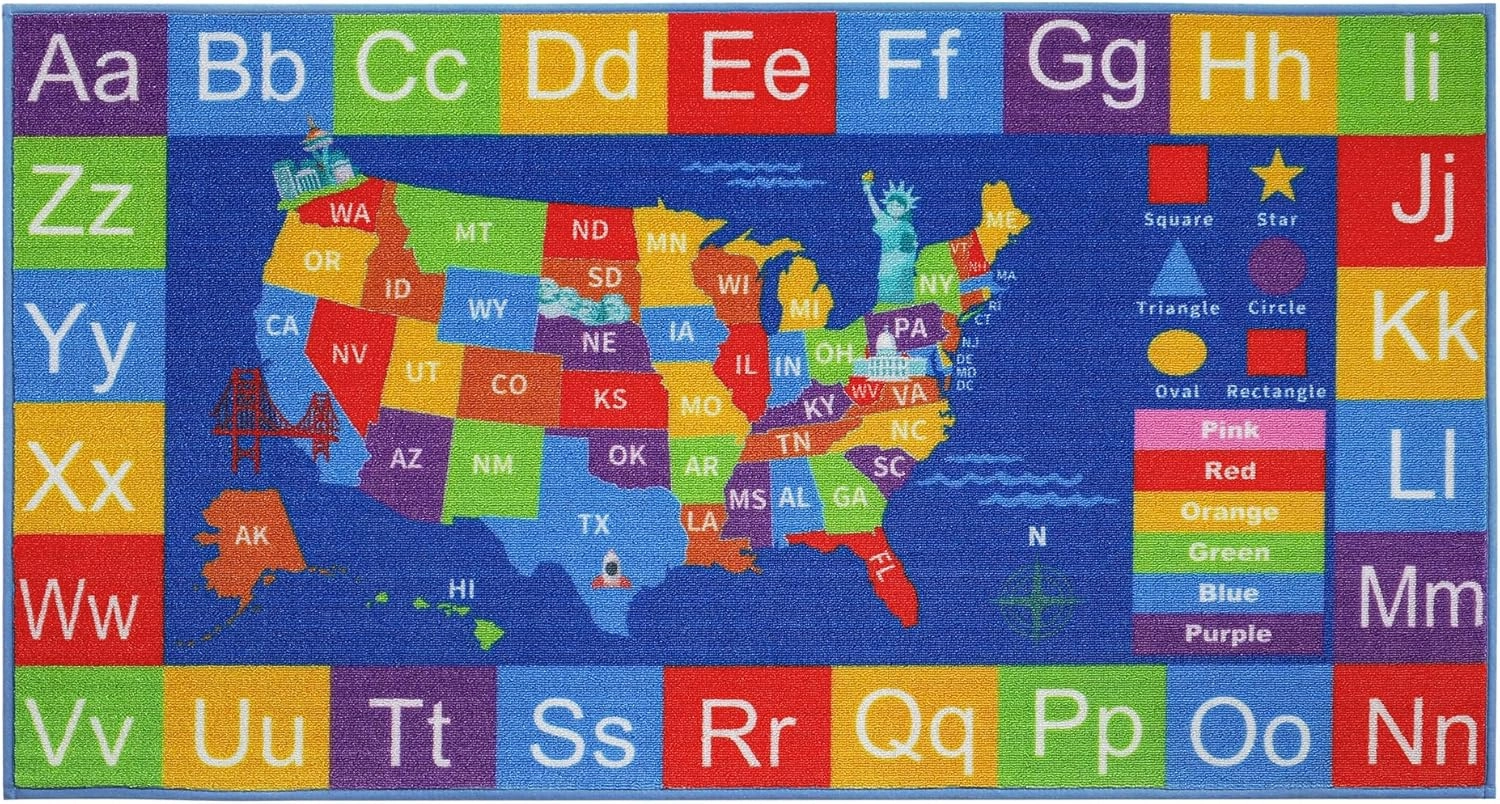 BEQHUASE Kids Rugs, 32”x60” ABC Play Mats Educational Learning Carpet, Non Slip Washable Nursery Rug Alphabet Floor Mat for Kids Room, Toddler Classroom and Baby Playroom