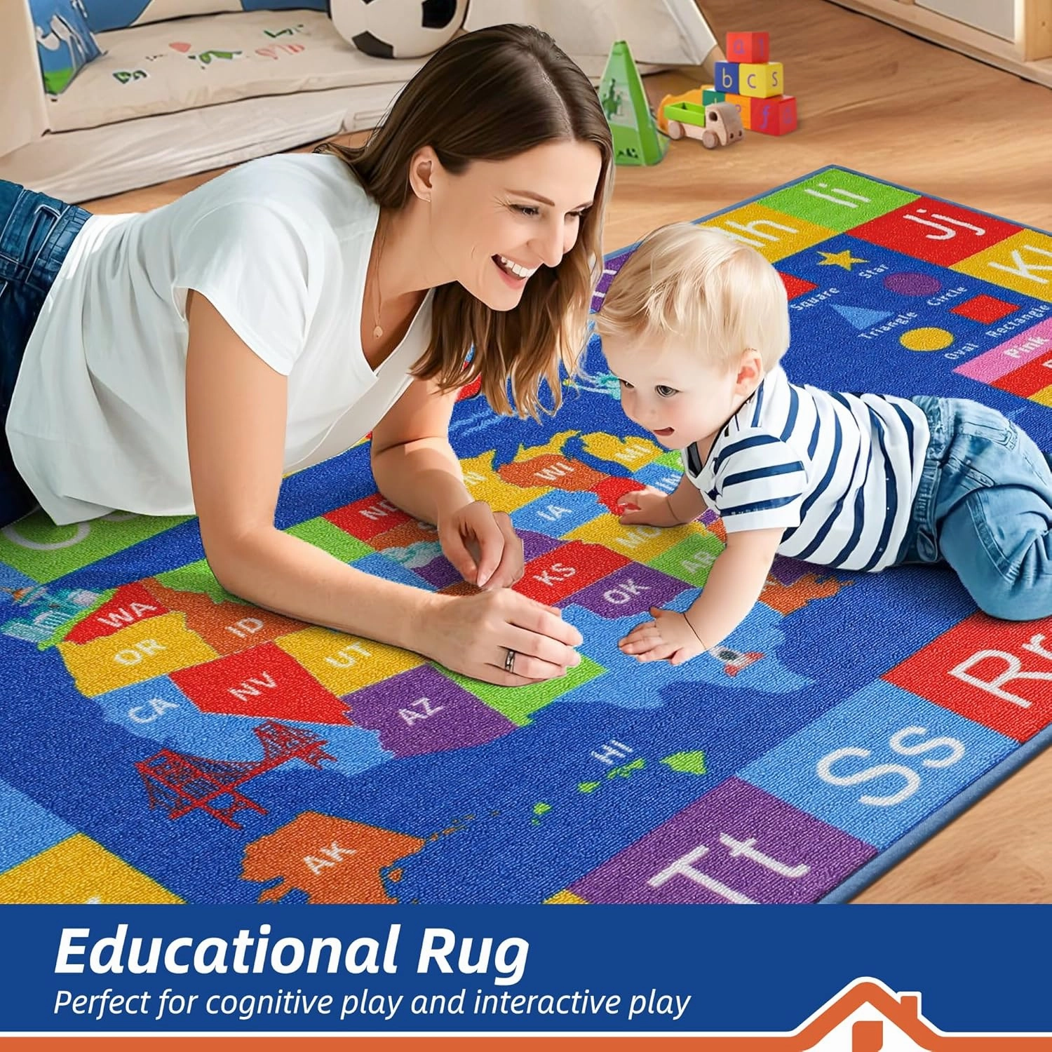 BEQHUASE Kids Rugs, 32”x60” ABC Play Mats Educational Learning Carpet, Non Slip Washable Nursery Rug Alphabet Floor Mat for Kids Room, Toddler Classroom and Baby Playroom