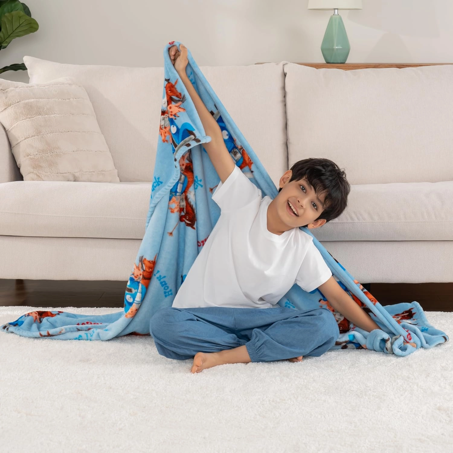 Berkshire Blanket - Lovely Little Blue Truck-Themed Kids Throw Made with Signature VelvetLoft Fabric, Pet-Friendly and Cozy Throw, 50 in x 60 in, Beep Beep Truck Blue