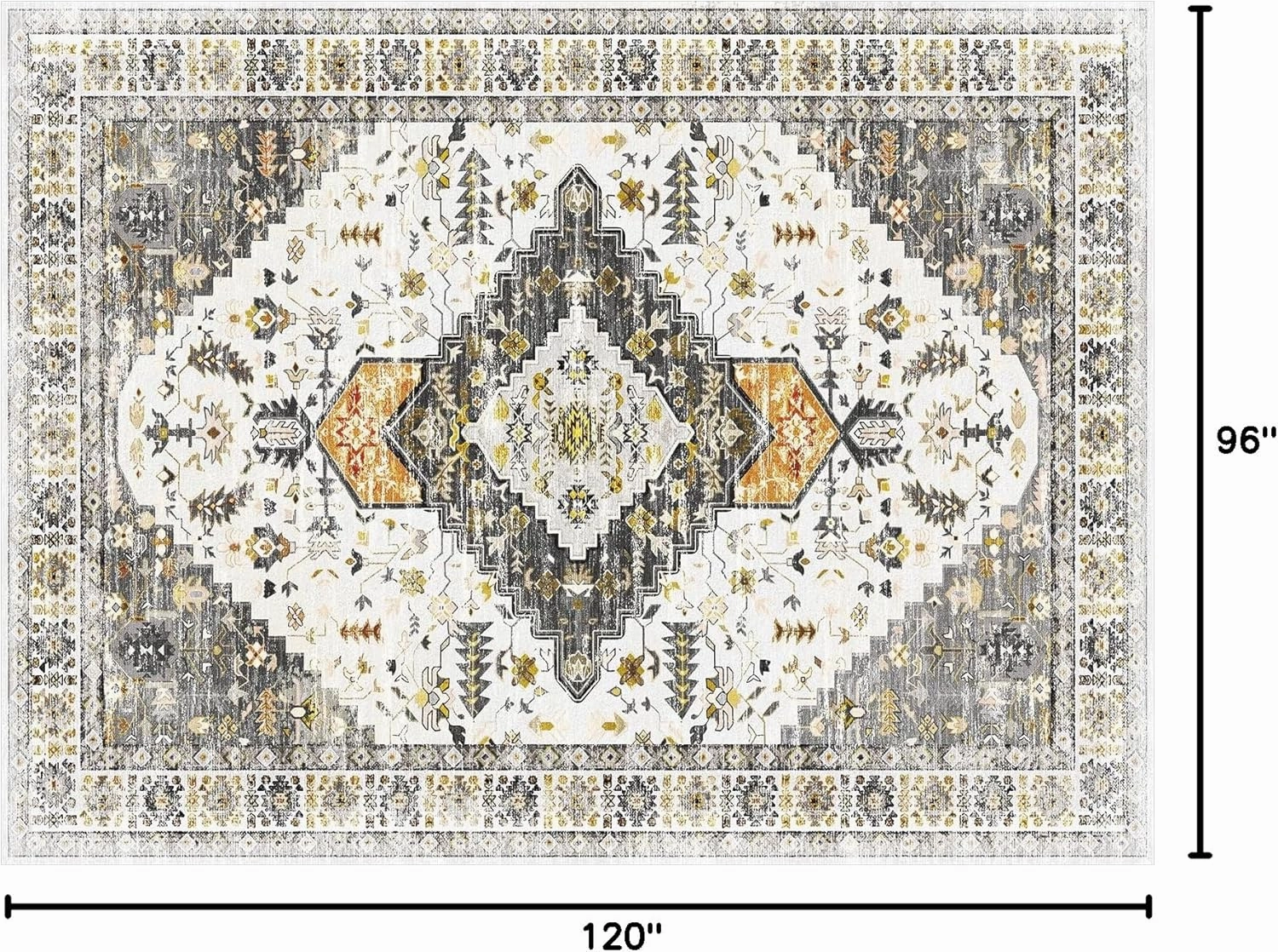 BESTSWEETIE 8x10 Area Rug for Living Room Washable Rugs No Pile Carpet for Entryway Bedroom Dinning Room Playroom Vintage Boho Carpet Print Distressed Non-Slip, 8 x 10 ft, Grey Brown Neutral