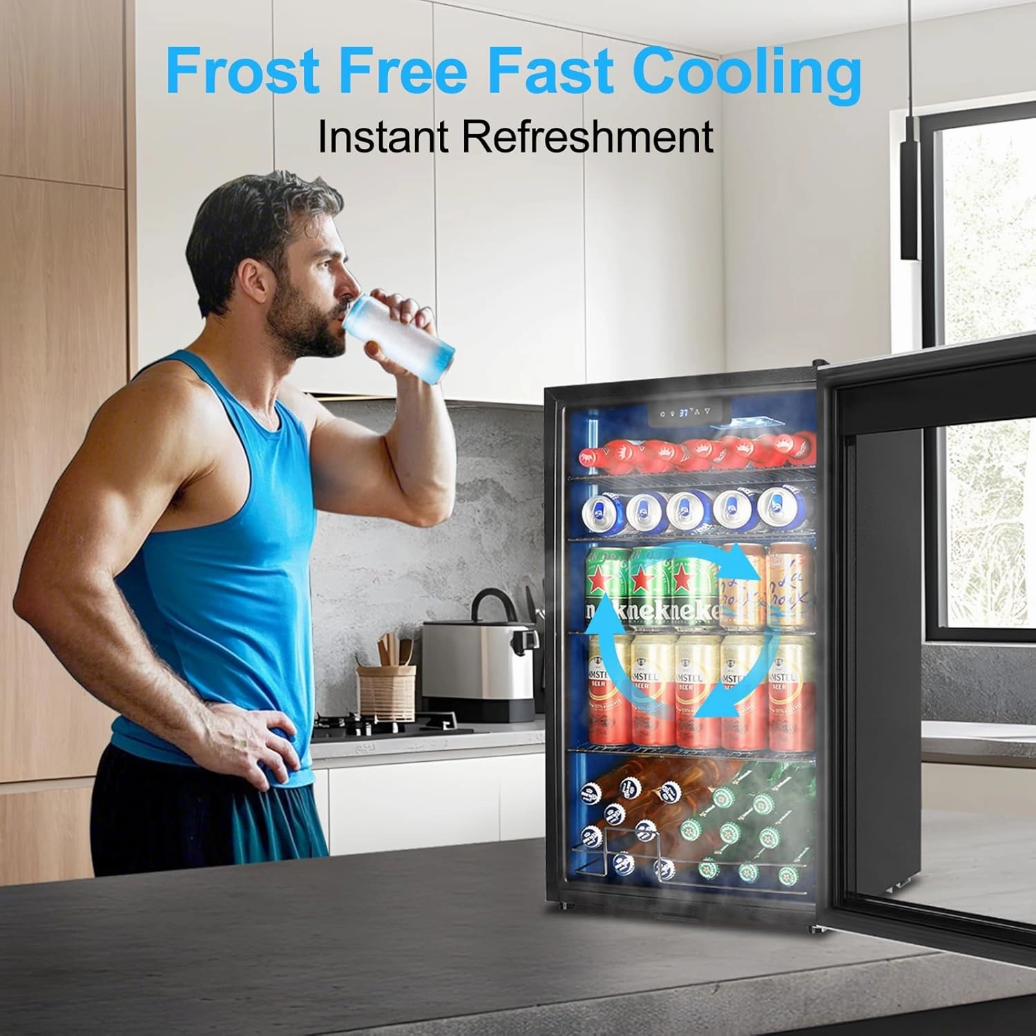 Beverage Refrigerator 126 Can, Mini Beverage Fridge Small Beverage Cooler Stainless Steel with Glass Door Safety Lock, Drink Fridge for Beer Soda Wine, Perfect for Dorm Office Hotel