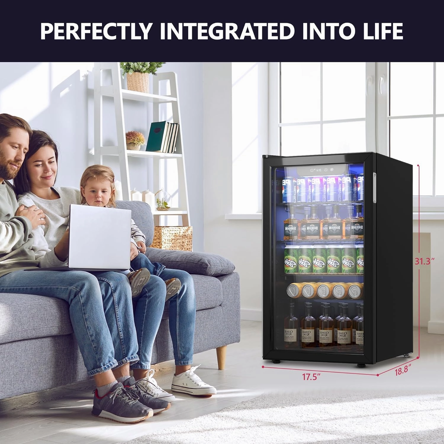 Beverage Refrigerator Cooler - 126 Can Mini Fridge with Glass Door for Soda Beer, Wine, Beverage Cooler for Home, Office, Bar with Adjustable Removable Shelves, Black