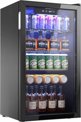 Beverage Refrigerator Cooler - 126 Can Mini Fridge with Glass Door for Soda Beer, Wine, Beverage Cooler for Home, Office, Bar with Adjustable Removable Shelves, Black