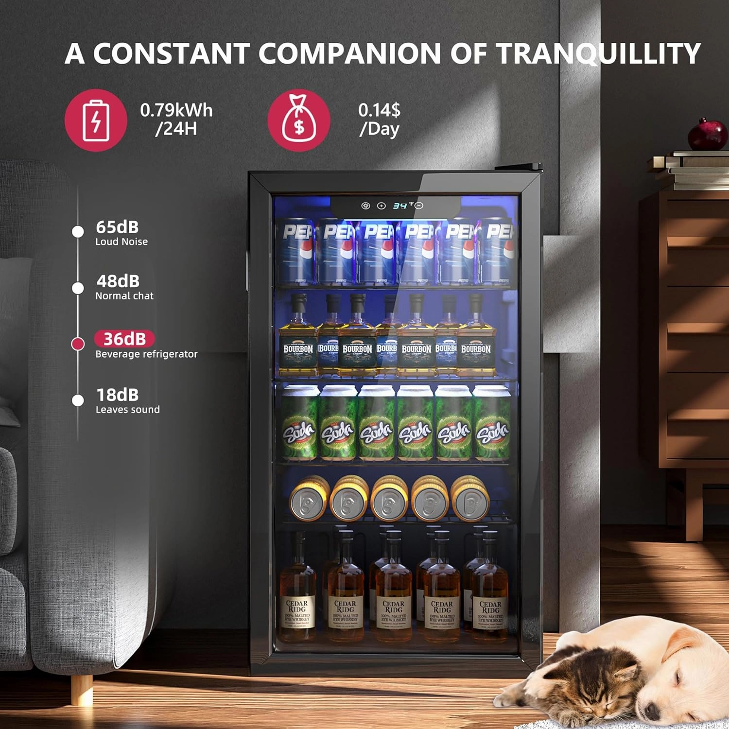 Beverage Refrigerator Cooler - 126 Can Mini Fridge with Glass Door for Soda Beer, Wine, Beverage Cooler for Home, Office, Bar with Adjustable Removable Shelves, Black