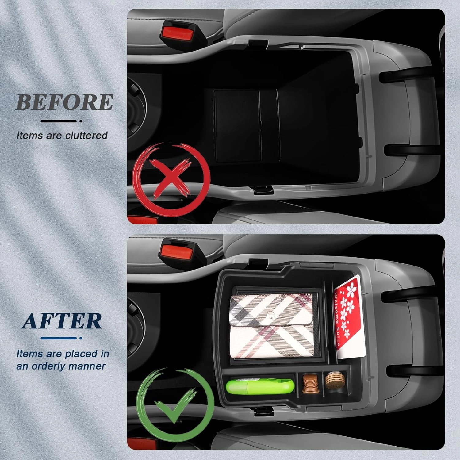 BIBIB0 for 2024 2025 Hyundai Kona Center Console Organizer 2024 2025 Hyundai Kona SX2 Console Trays 2024 Kona Insert Organizer 2024 Hyundai Kona Accessories Armrest Upper Organizer Double Layers