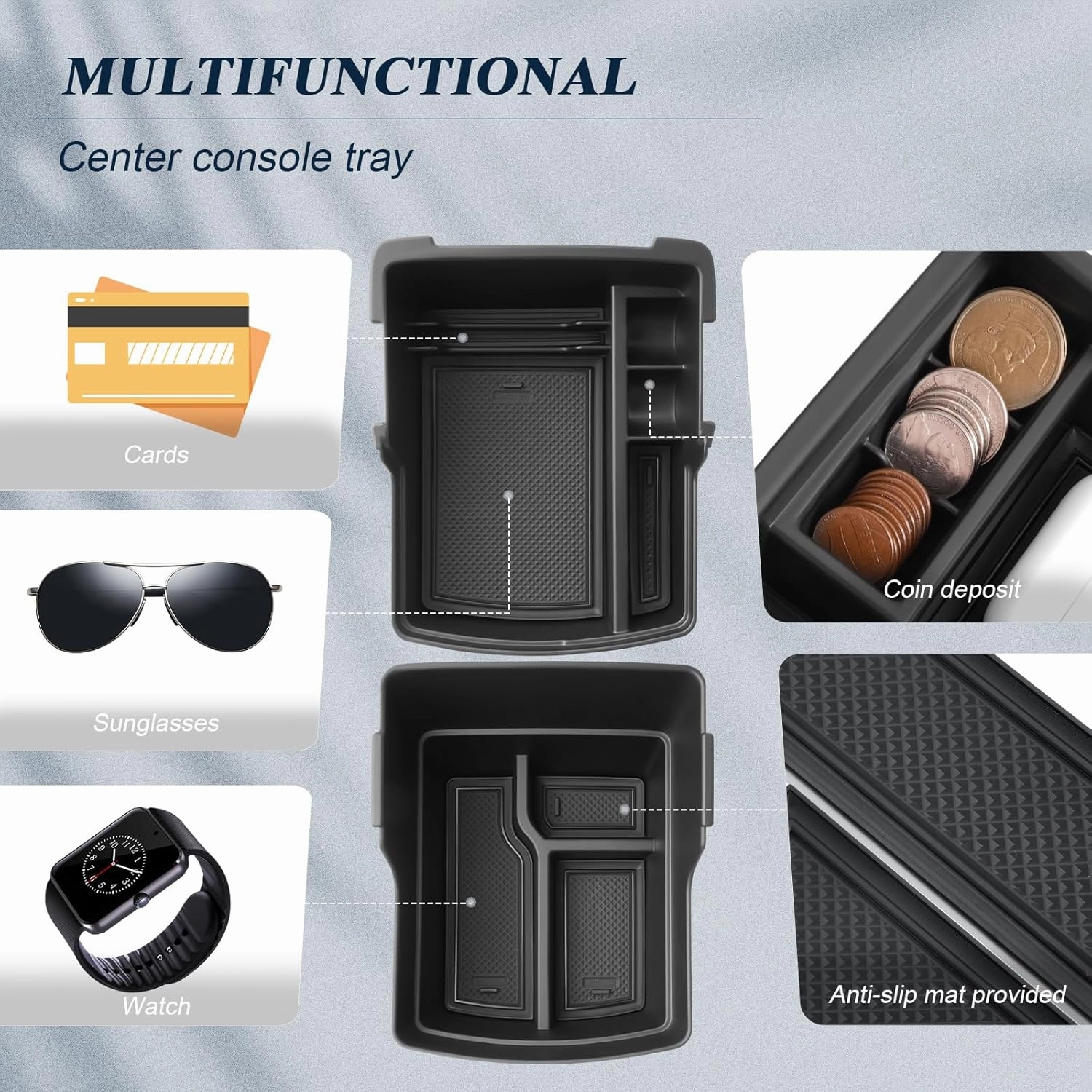 BIBIB0 for 2024 2025 Hyundai Kona Center Console Organizer 2024 2025 Hyundai Kona SX2 Console Trays 2024 Kona Insert Organizer 2024 Hyundai Kona Accessories Armrest Upper Organizer Double Layers