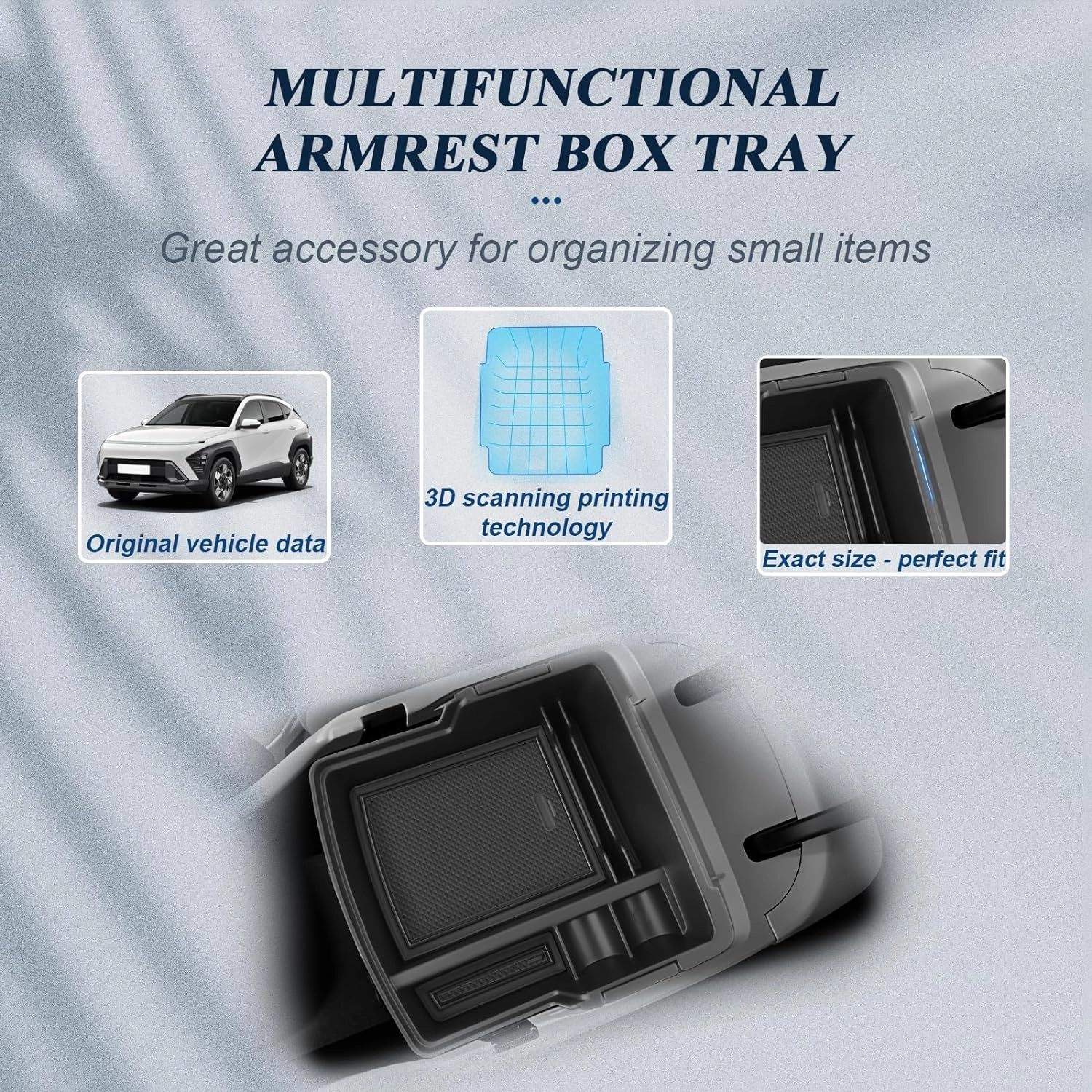 BIBIB0 for 2024 2025 Hyundai Kona Center Console Organizer 2024 2025 Hyundai Kona SX2 Console Trays 2024 Kona Insert Organizer 2024 Hyundai Kona Accessories Armrest Upper Organizer Double Layers