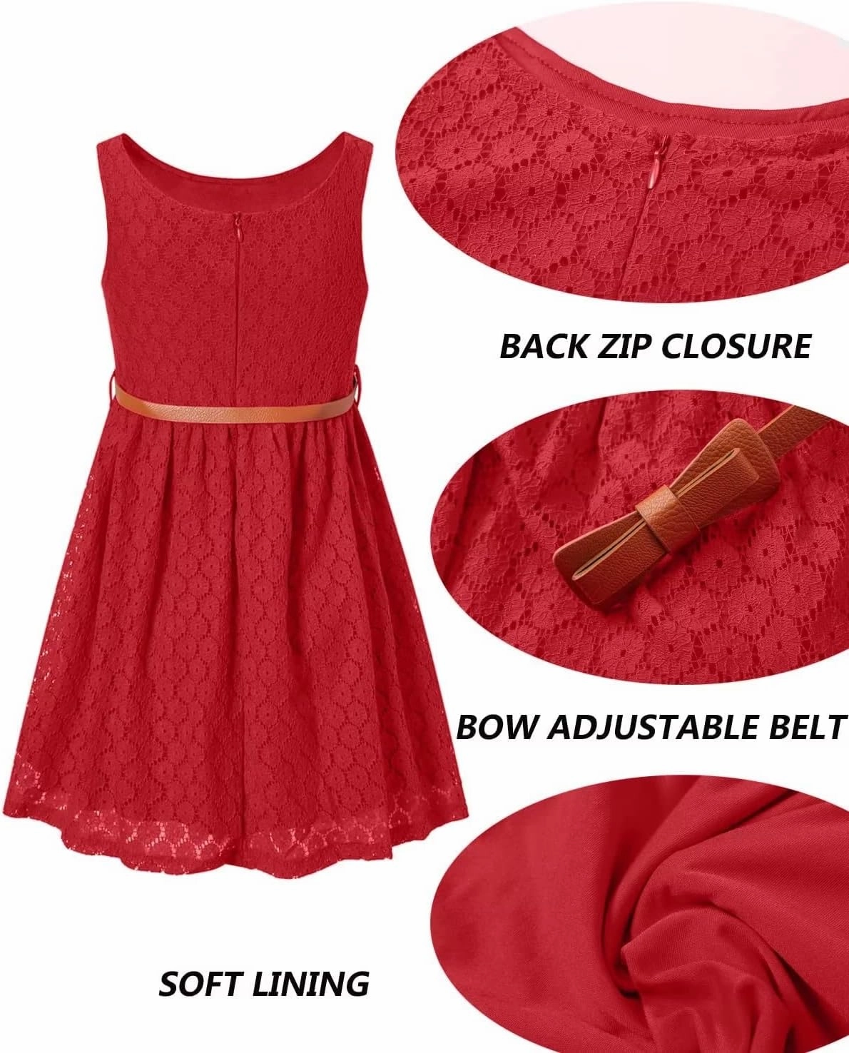 BINPAW Girls Sleeveless Flower Lace Dress for Wedding with Belt