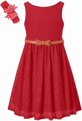 BINPAW Girls Sleeveless Flower Lace Dress for Wedding with Belt